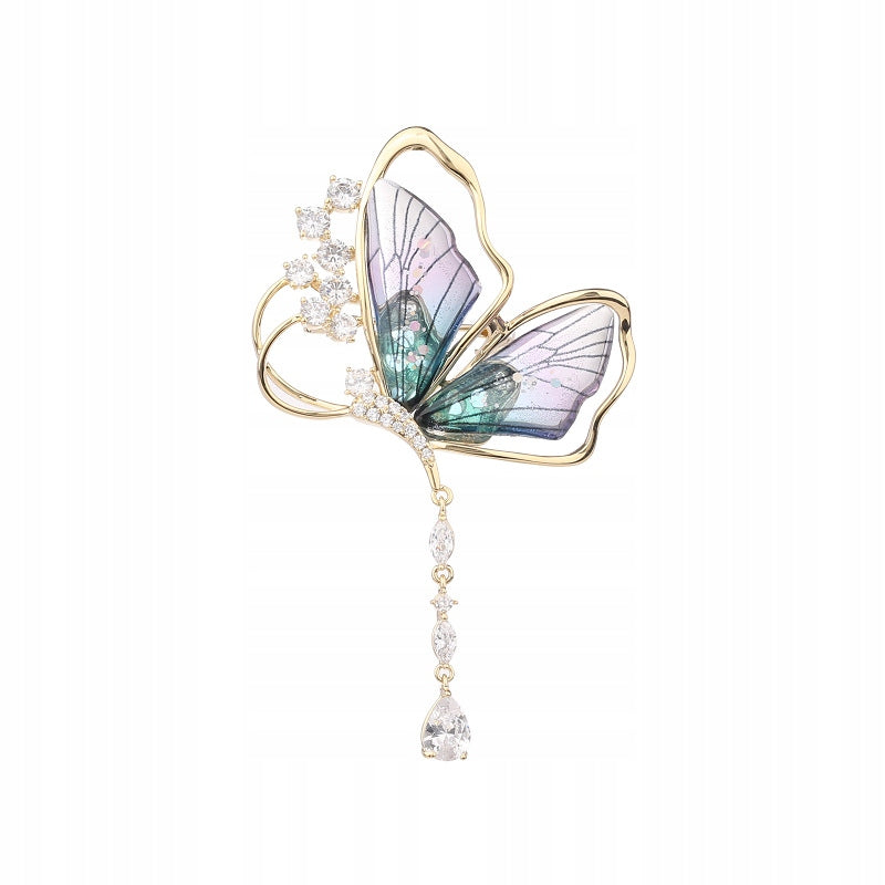 Brosche Schmetterling mit Zirkonia – goldfarben und violett