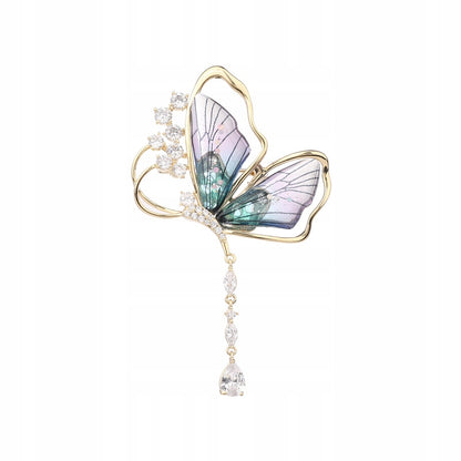 Brosche Schmetterling mit Zirkonia – goldfarben und violett