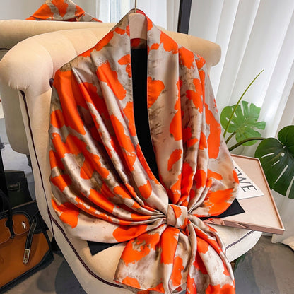 Women's Elegant Large Silky Scarf — Orange Gift Scarf, 180×90
