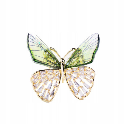 Broșă fluture cu zirconii – aurie și verde