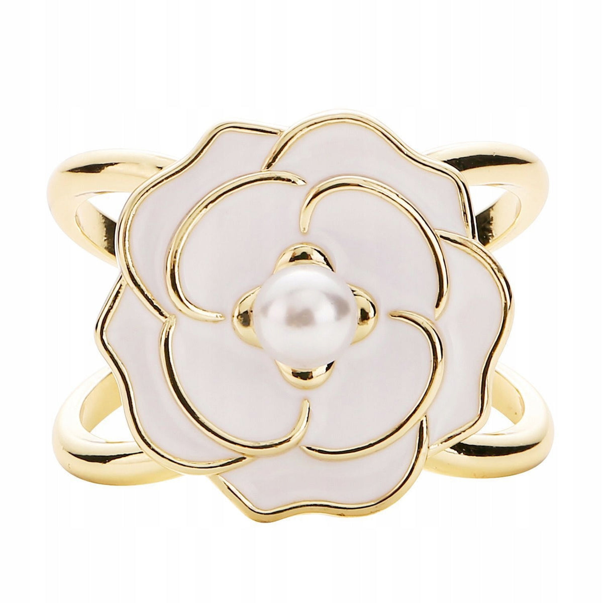 Anneau de foulard fleur – doré et blanc
