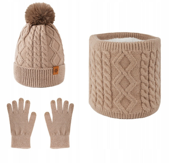 Set de iarnă: căciulă, fular tubular și mănuși – kaki