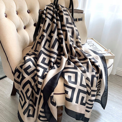 Silk-Effect Scarf 180 × 90 cm – Black & Beige