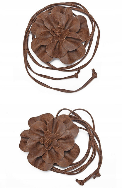 Flower Tie Belt – Brown