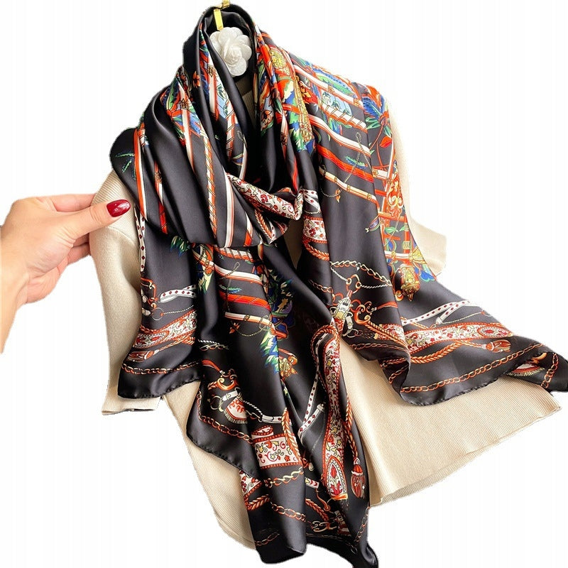 Women's Elegant Large Silk-Effect Scarf — Beautiful, Sophisticated Style, 180×90 cm