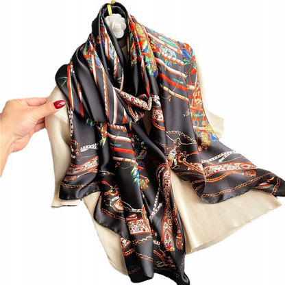 Women's Elegant Large Silk-Effect Scarf — Beautiful, Sophisticated Style, 180×90 cm