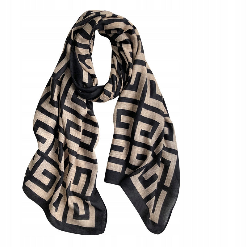 Écharpe effet soie pour femme 180 × 90 cm – noir et beige