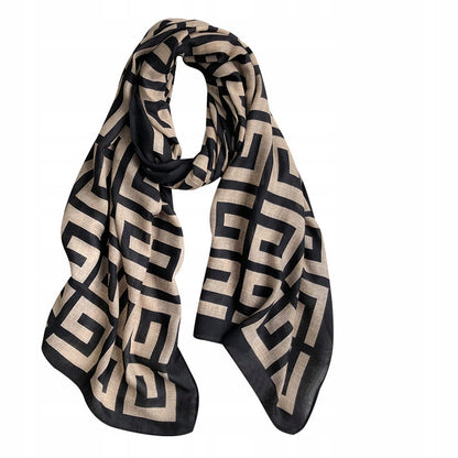 Écharpe effet soie pour femme 180 × 90 cm – noir et beige
