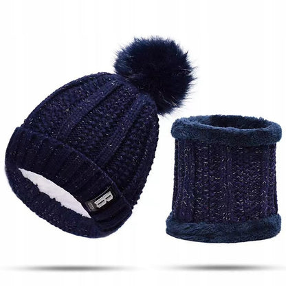 Set de iarnă: căciulă și fular tubular – bleumarin