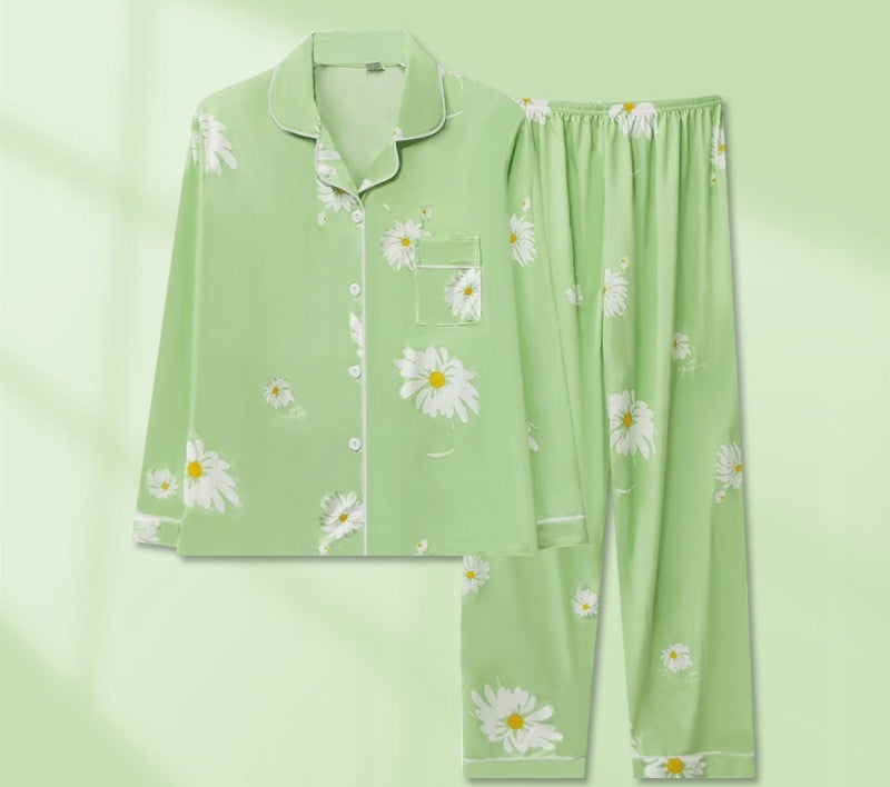 Women's Button-Front Pyjamas — Green Floral Print