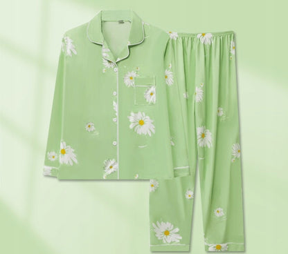 Women's Button-Front Pyjamas — Green Floral Print