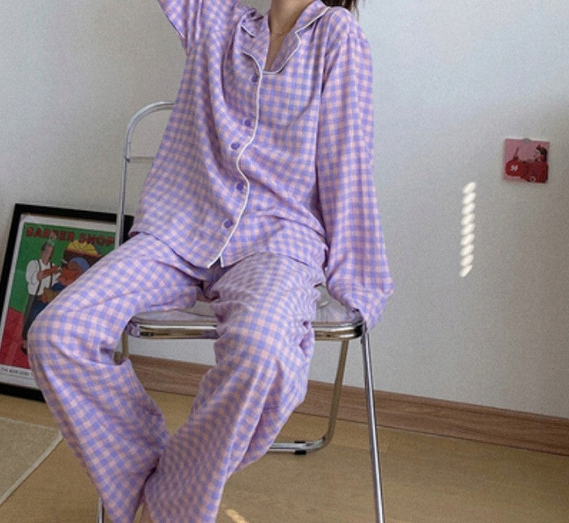 Pijama de mujer con botones – rosa, de cuadros