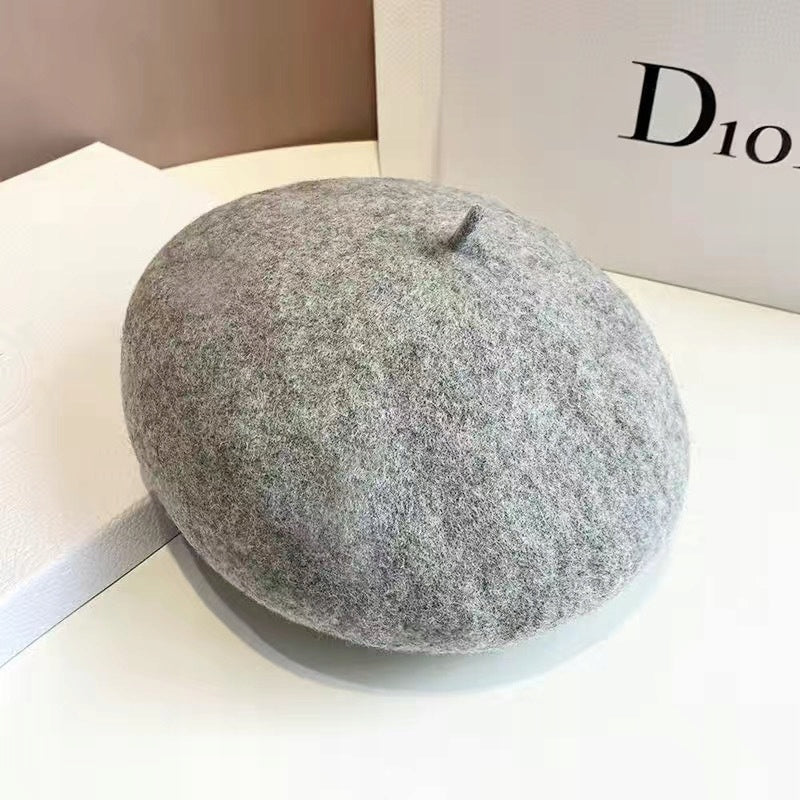 BERET damski szary francuski modny elegancki klasyczny z antenką