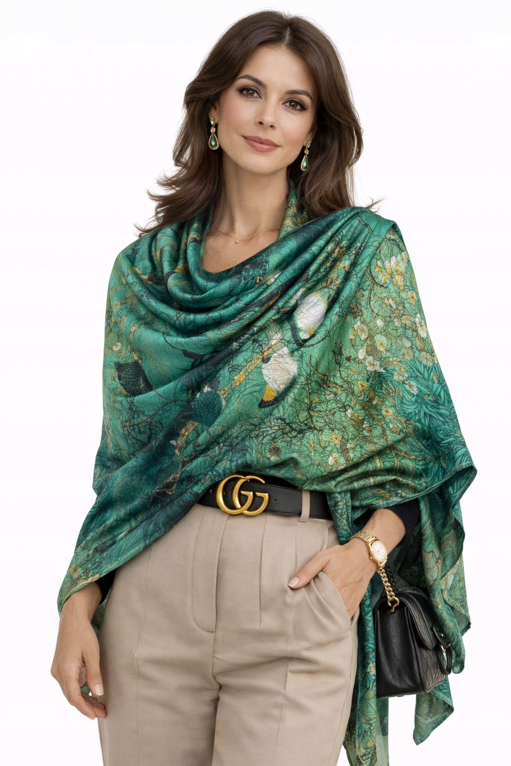 Silk-Effect Scarf 180 × 90 cm – Green