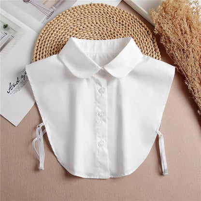 Women's Plain White Detachable Shirt Collar with Button Fastening
