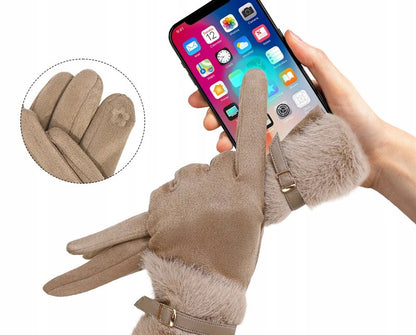 Women's Faux-Leather Gloves – Dark Beige