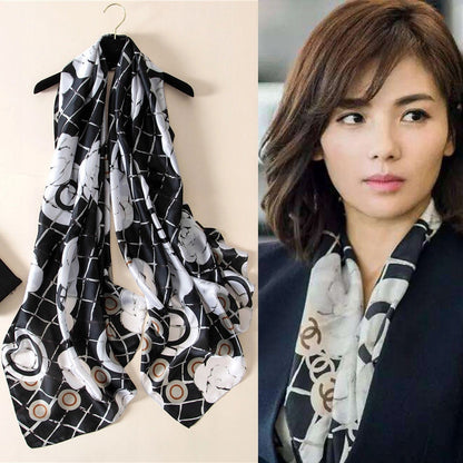 Silk-Effect Scarf 180 × 90 cm – Black & White