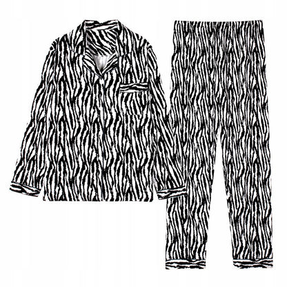 Pijama de damă cu nasturi – alb-negru cu imprimeu zebră