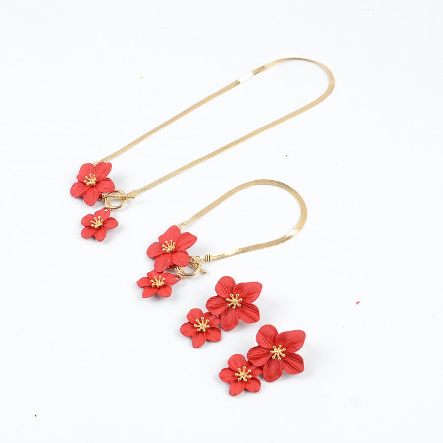 Necklace & Earrings & Bracelet Set – Red