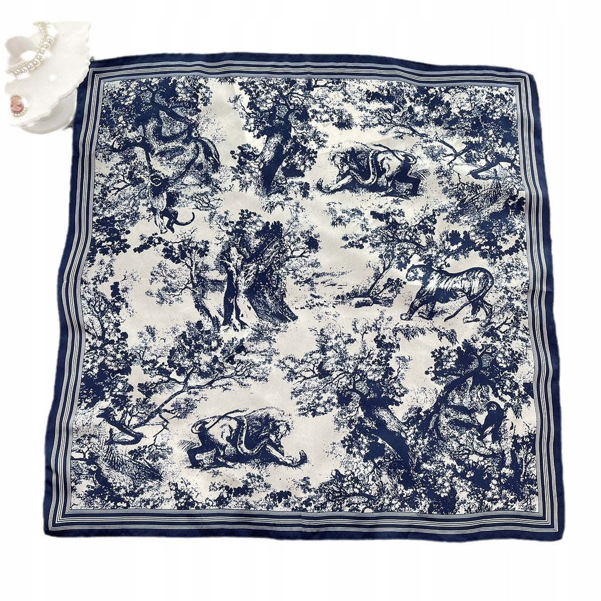 Women's Elegant Large Silky Square Scarf — Navy Gift Scarf, 90×90