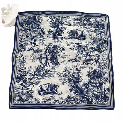 Women's Elegant Large Silky Square Scarf — Navy Gift Scarf, 90×90