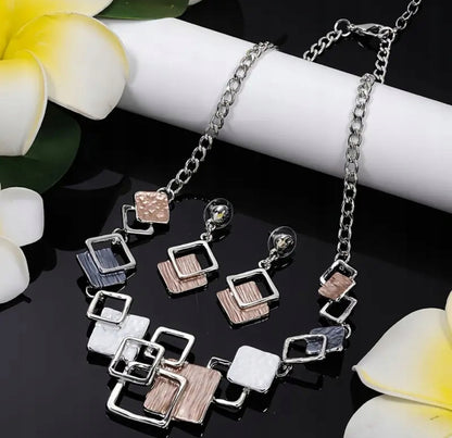 Necklace & Earrings Set – Silver-Tone & Brown