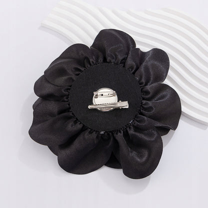 20 cm Satin-Effect Rose Brooch – Black & Pink