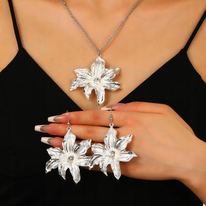 Schmuckset: Halskette und Ohrringe – silberfarben