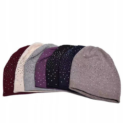 Women's Elegant Light Brown Beanie with Cubic Zirconia for Autumn and Winter