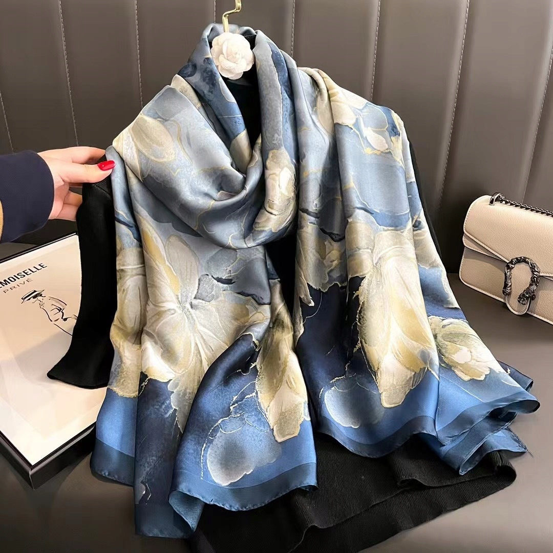 Silk-Effect Scarf 180 × 90 cm – Blue