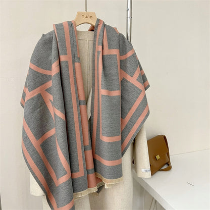Bufanda de invierno de mujer 180 × 66 cm – gris y rosa