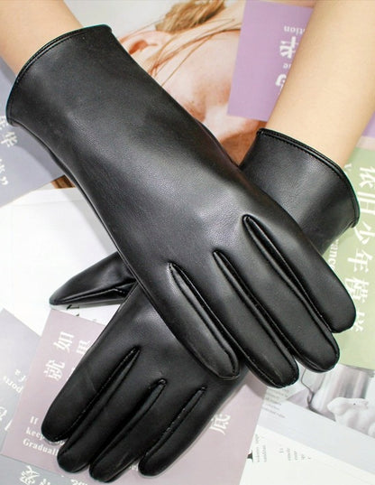 Women's Faux-Leather Gloves – Black