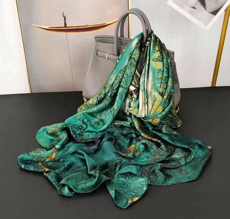 Silk-Effect Scarf 180 × 90 cm – Green