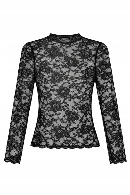 Women's Mock-Neck Lace Blouse III — Black