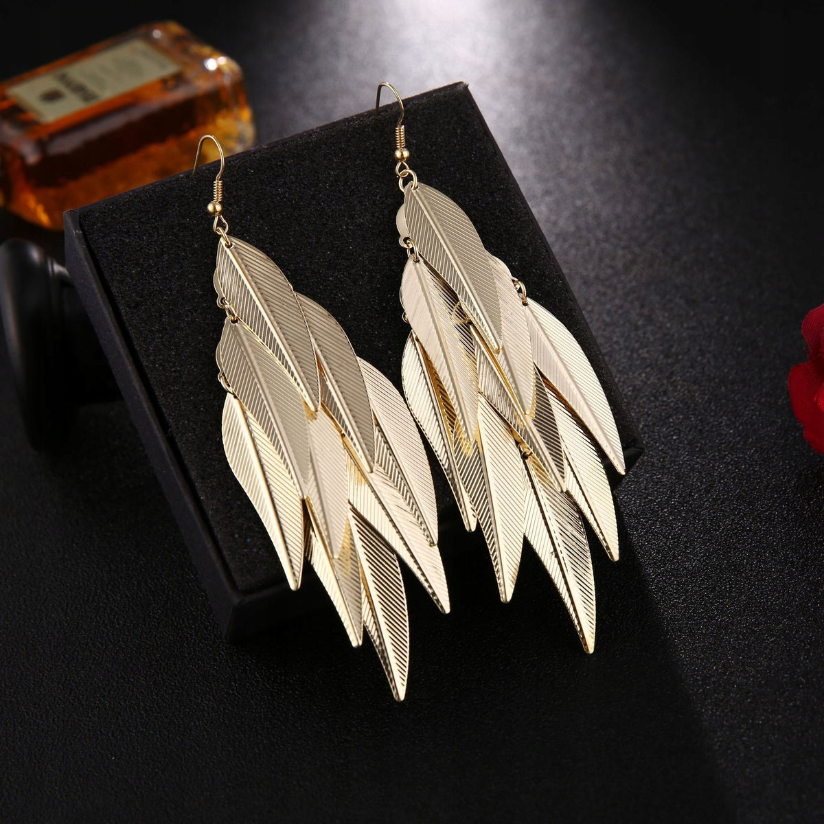 Elegant Women's Gold-Tone Leaf Earrings for Weddings and Special Occasions