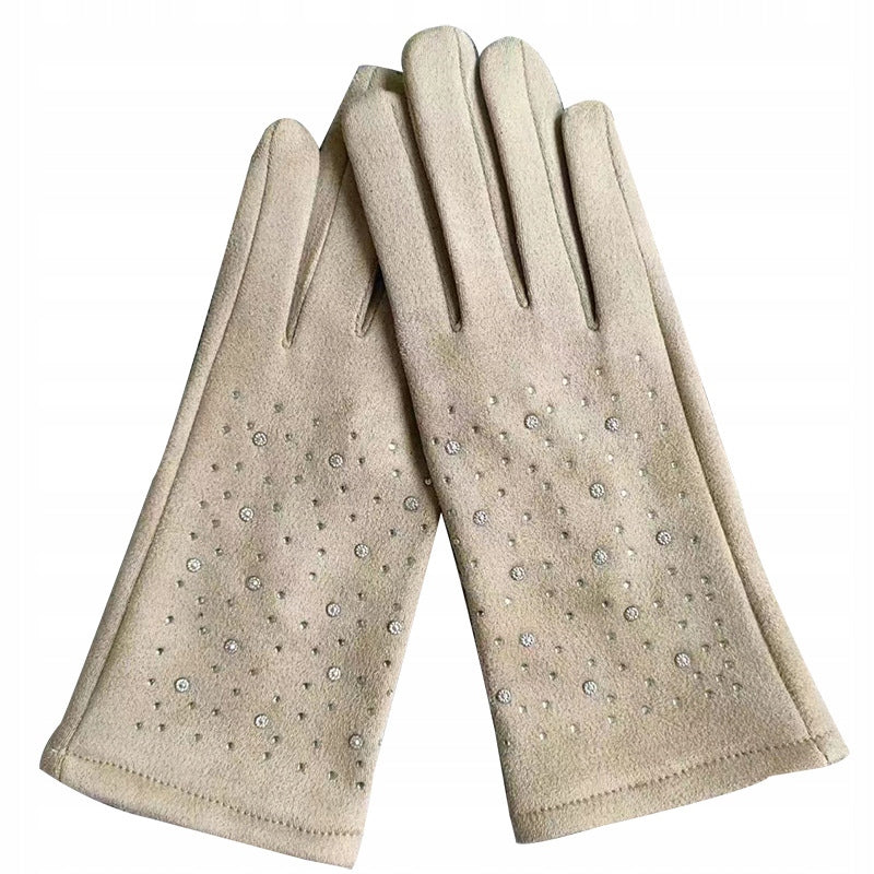 Women's Suede-Effect Gloves – Beige