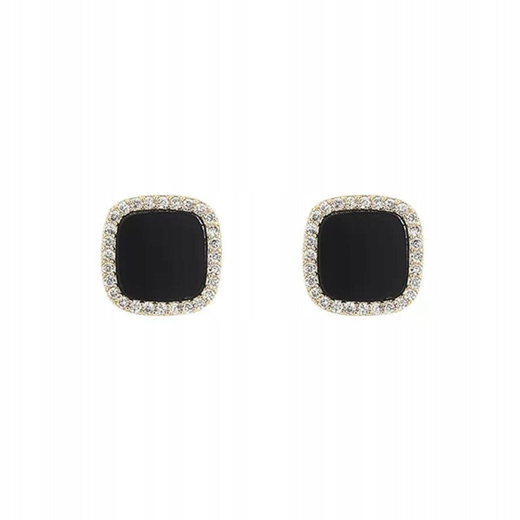 Square Women's Earrings – Silver-Tone & Black