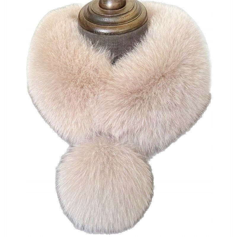 Women's Faux-Fur Scarf 70 × 10 cm – Cream