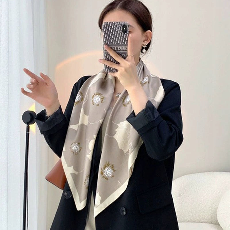 Silk-Effect Square Scarf 90 × 90 cm – Beige