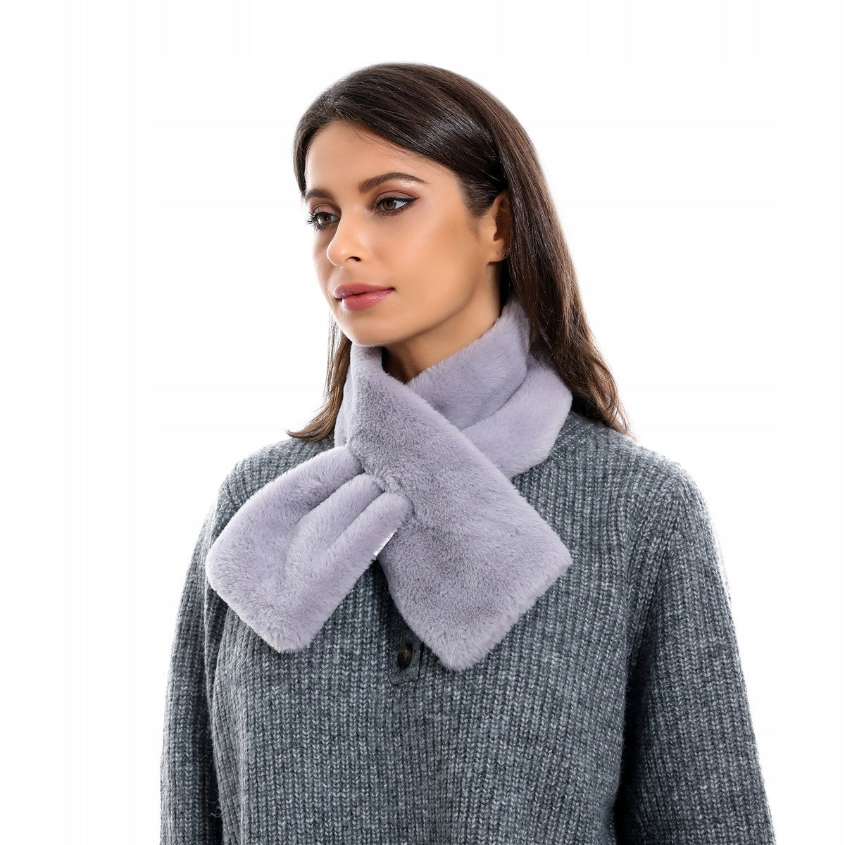 Écharpe en fausse fourrure 80 × 13 cm – gris
