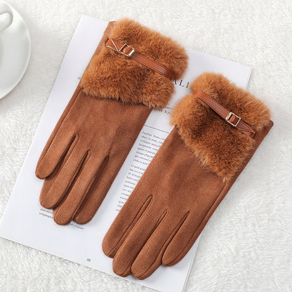 Brown Women's Faux-Leather Winter Gloves — Elegant Accessories