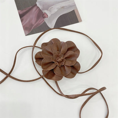 Flower Tie Belt – Brown