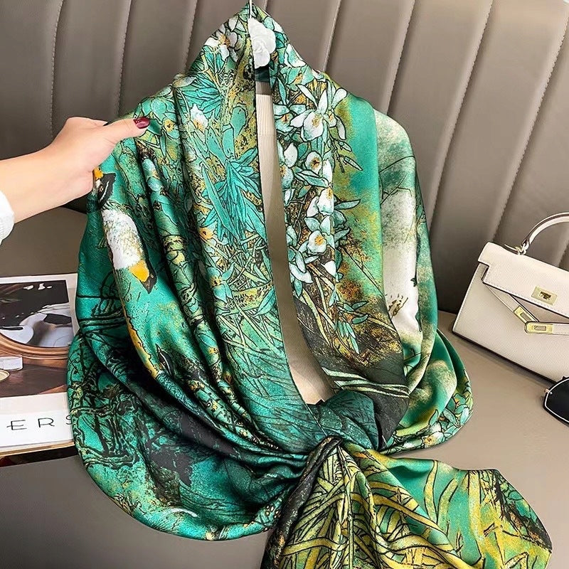 Silk-Effect Scarf 180 × 90 cm – Green