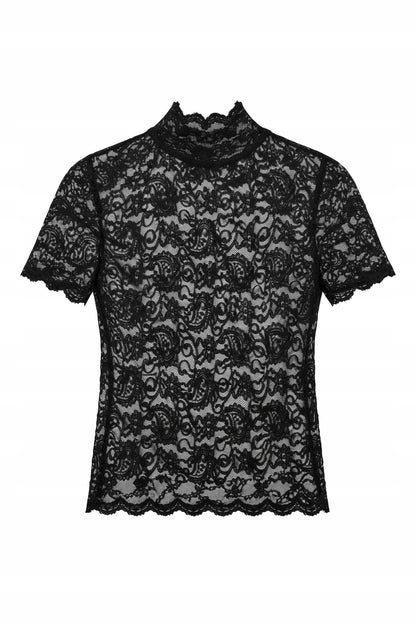 Damen-Spitzenbluse mit kurzen Ärmeln – schwarz