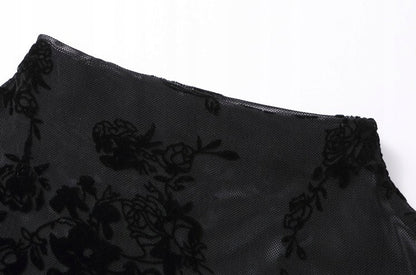 Dámská síťovaná halenka se sametovým vzorem – černá