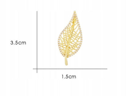 Broche feuille à zircons – doré