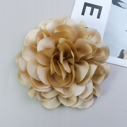 duża BROSZKA przypinka KWIAT beżowy 20cm satynowa RÓŻA elegancka