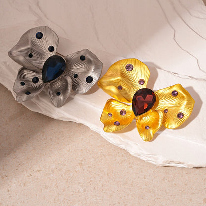 Broche fleur à zircons – argenté