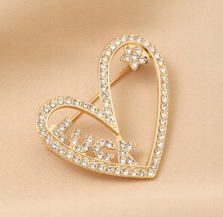 Brosche Herz mit Zirkonia – goldfarben