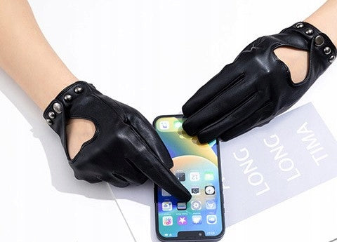 Damenhandschuhe aus Kunstleder – schwarz